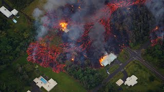 Aerial footage shows volcanic lava destroying homes in Hawaii [upl. by Caresa]