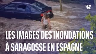 Espagne les images impressionnantes des inondations à Saragosse [upl. by Seiuqram]