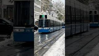 Trams in Zurich city center Bahnhofstrasse on a muddy winter day 🇨🇭Zürich Switzerland [upl. by Aicat]