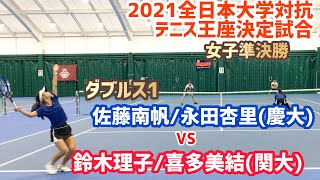 【王座2021女子SF】佐藤南帆永田杏里慶大 vs 喜多美結鈴木理子関大 全日本大学対抗テニス王座決定試合 女子準決勝 ダブルス1 [upl. by Rech324]