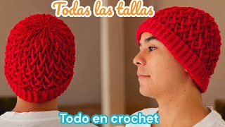 ¡Como hacer gorro para hombre a crochet Todas las tallas fácil y bonito [upl. by Aicirtal34]