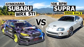 10000 rpm Supra With 1100hp Races Travis Pastrana’s 862hp Subaru WRX STI Gymkhana Car [upl. by Naghem]