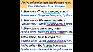 active voice changed into passive voice present continuous tense examples [upl. by Syah]