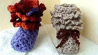 Crochet Ruffled CUFF Baby Booties how to baby booties pattern [upl. by Nylireg]