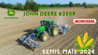 Semis de Maïs 2024  John Deere 6250R  Monosem 6 Rangs  ETA Feudé  Bretagne [upl. by Eidassac]