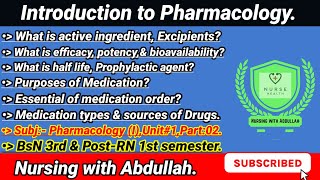 Introduction to Pharmacology in urdu hindBsn 3rd amp PostRN 1st semesterUnit1part2Pharmacology [upl. by Llednek]