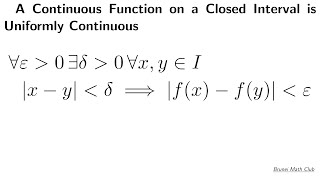 A continuous function on a closed interval is uniformly continuous [upl. by Daj]