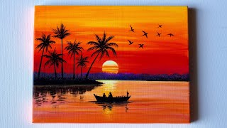 Sunset Painting  Sunset Landscape Painting  Acrylic Painting Tutorial [upl. by Adnohryt366]