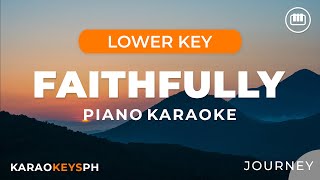 Faithfully  Journey Lower Key  Piano Karaoke [upl. by Gnilhsa]