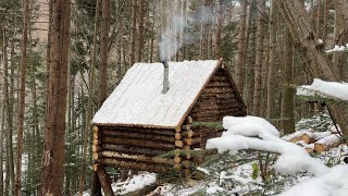 Building a Bushcraft Log Cabin for Survival in the Woods Life Off The Grid [upl. by Emie688]