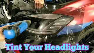 How to tint headlights Tinting headlights with air release vinyl By ckwraps [upl. by Nnaylrebmik]