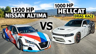 1300hp Altima Drift Car drag races Twin Turbo 1000hp Hellcat [upl. by Gnay]