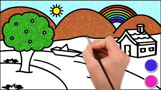 How to Draw Simple Landscape Picture  Drawing Painting and Coloring for Kids Toddlers [upl. by Dennison435]