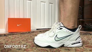 Nike Air Monarch White Metallic Silver On Foot [upl. by Htederem103]