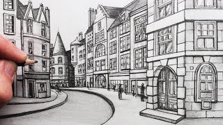 How to Draw Buildings in Perspective A Street in Edinburgh [upl. by Olegnaid]