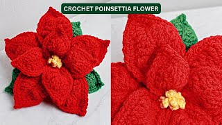 Crochet Poinsettia Flower  Christmas Crochet [upl. by Lerad524]