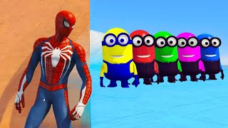 GTA 5 Epic Ragdolls RED SPIDERMAN VS RED MINION VS GREEN MINION Euphoria Physics amp Funny Fails [upl. by Rockie262]