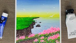 Seascape Solitude at Sunrise  Seascape Painting  Acrylic Painting for Beginners [upl. by Kyne846]