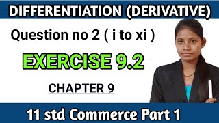 chapter 9 differentiation class 11 Commerce Part 1 Mathematics  exercise 92  question no 2 [upl. by Marline764]