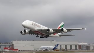 Airbus A380861 Emirates Wet Runway Takeoff Hamburg XFW FWWSH A6EOH MSN174 FULL HD 1080p [upl. by Glinys]