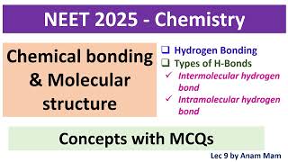 NEET 2025 Chemistry  Chemical bonding amp Molecular structure  Hydrogen Boning amp its Types  L 9 [upl. by Aerdnat299]