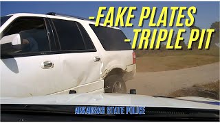 Fake License Plate on Ford Expedition leads to Arkansas State Police PURSUIT amp triple PIT attempt [upl. by Aneloc]