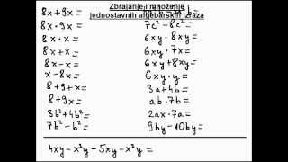 Zbrajanje i množenje jednostavnih algebarskih izraza Zbrajanje i množenje monoma [upl. by Kial]