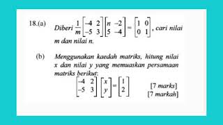 Contoh soalan matriks  identiti amp persamaan linear serentak [upl. by Stormy]