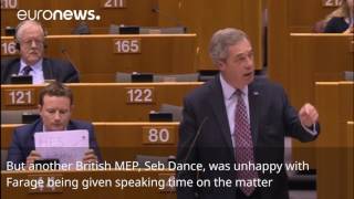 Hes lying to you  MEP protests Nigel Farage at EU Parliament [upl. by Eidderf]