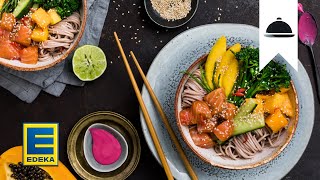 Poké Bowl Rezept mit mariniertem Lachs I Hawaii für Zuhause  EDEKA [upl. by Yuhas]