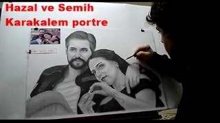 Hazal ve Semih kısmetse olur karakalem portre çizimi [upl. by Cadmar]