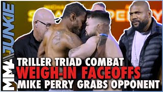 Triller Triad Combat faceoffs Mike Perry grabs opponent Derek Campos takes swing [upl. by Wyly]