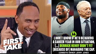 FIRST TAKE  Stephen A Smith slams Jerry Jones for says Derrick Henry wouldnt fit Cowboys offense [upl. by Ecneret703]