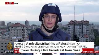 Reporters live broadcast from Gaza interrupted as missile hits tower [upl. by Jose]