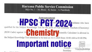 HPSC PGT महत्वपूर्ण सूचनाHPSC PGT updatechemistry important notice [upl. by Nwahsyt775]