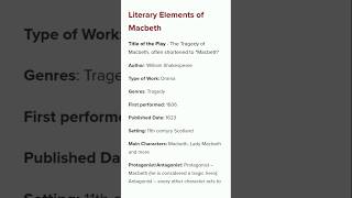 Macbeth  William Shakespeare  Literary Elements  English Literature notes  youtubeshorts [upl. by Alohs]