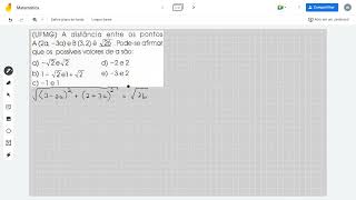 UFMG A distância entre os pontos A 2a 3a e B 32 é √26  Podese afirmar que os possíveis [upl. by Janean]