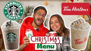 CHRISTMAS MENU WAR  STARBUCKS VS TIM HORTONS ft Gopali 🌲 TESTED BY SHIVESH [upl. by Behre]