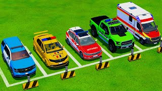 Double Flatbed Trailer Truck vs Speedbumps Train vs Cars  Flatbed Trailer  Farming Simulator 22 [upl. by Elfrida709]