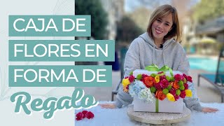 CÓMO HACER UN ARREGLO FLORAL CON FORMA DE REGALO 🎁🌷🌿 [upl. by Nohsauq]