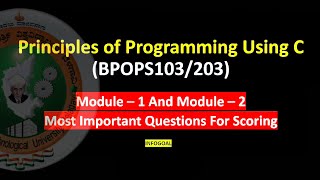 VTU Most Important Questions 2024  Principles Of Programing Using C  Module 1 and Module 2 [upl. by Adlesirhc]