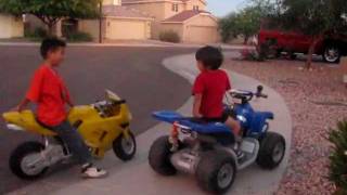 Motorcycle 4 year old on ATV 12 volts versus 7 year old on Motorcycle 36 volts [upl. by Adiaros210]