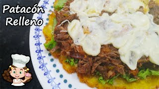 patacones o tostones muy crocantes  Patacón relleno de carne desmenuzada [upl. by Ennaed]