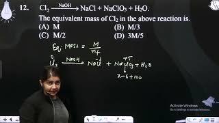 Cl2 NaOHNaClNaClO3H2O The equivalent mass of Cl2 in the above reaction is [upl. by Nesyt68]