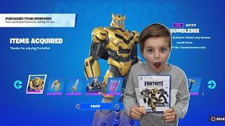 Surprising My 10 Year Old Kid Giving Him NEW Fortnite TRANSFORMERS Skin Pack With Free VBucks 1000 [upl. by Hermione]