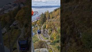 Mountain cable car Fløibanen Bergen fløibanen travel norway cablecar mountains subhanallah [upl. by Lleumas]