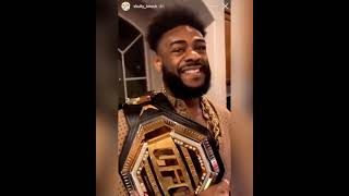 Aljamain Sterling posing with UFC belt after DQ win over Petr Yan [upl. by Fairleigh]