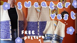 Crochet Buttonup Sweater Vest Tutorial FREE Pattern [upl. by Trab]