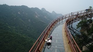 Cliffside glass walkway 2000 meters above sea level in Shaanxi China [upl. by Regnij136]