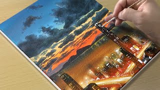 How to Paint a Sunset Cityscape  Acrylic Painting  STEP by STEP [upl. by Lyndel]